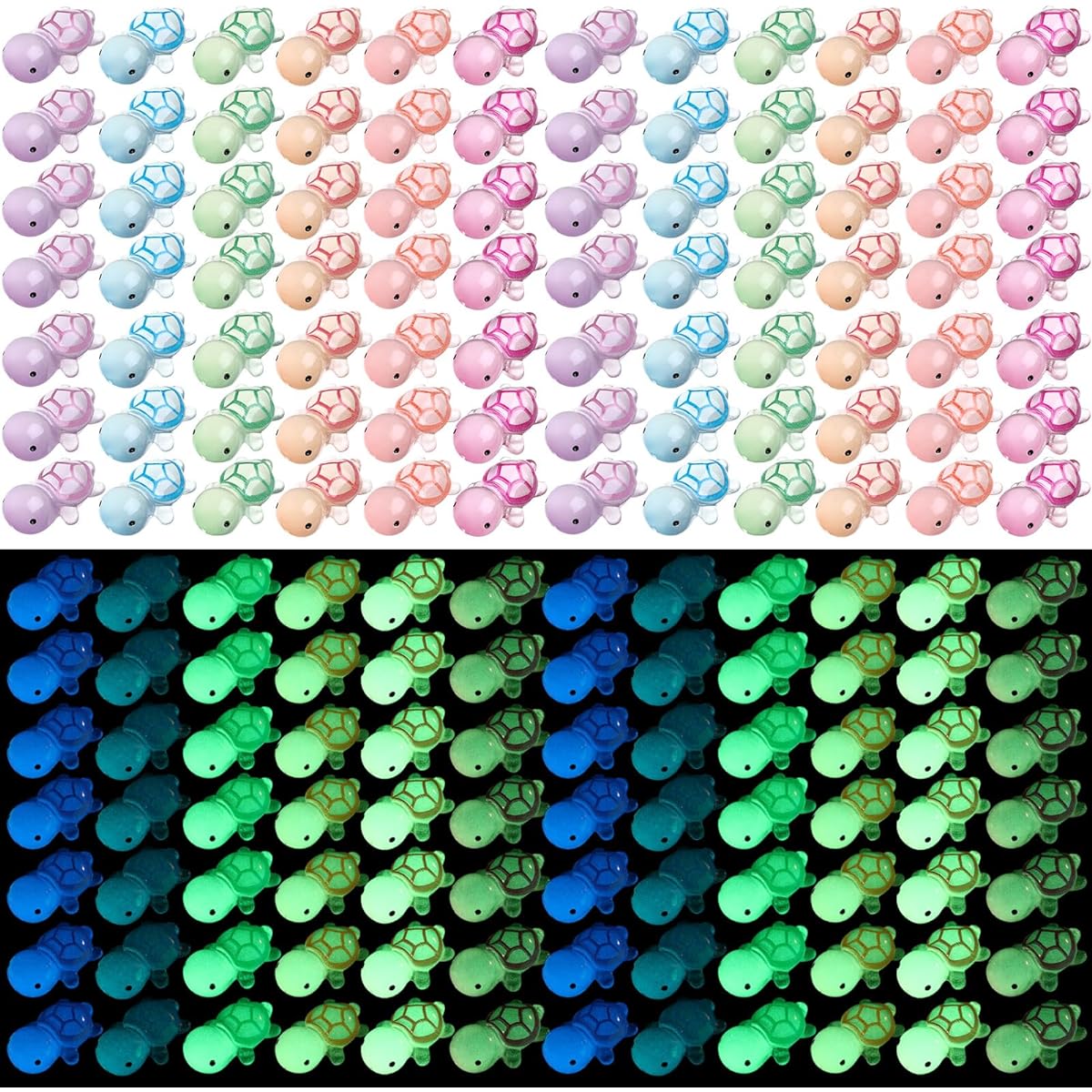 Jenaai 500pcs Luminous Mini Resin Ducks Glow in the Dark Duck Figures Miniature Duck Figurines Tiny Turtles Colorful Small Mushrooms DIY Micro Dollhouse Garden Accessories for Party (Turtles)