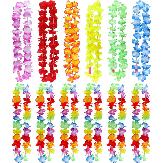 12pcs LED Hawaiian Leis Light Up Flower Lei Necklace Light Up Rainbow Flower Hawaiian Leis LED Tropical Hawaiian Party Necklace Party Supplies