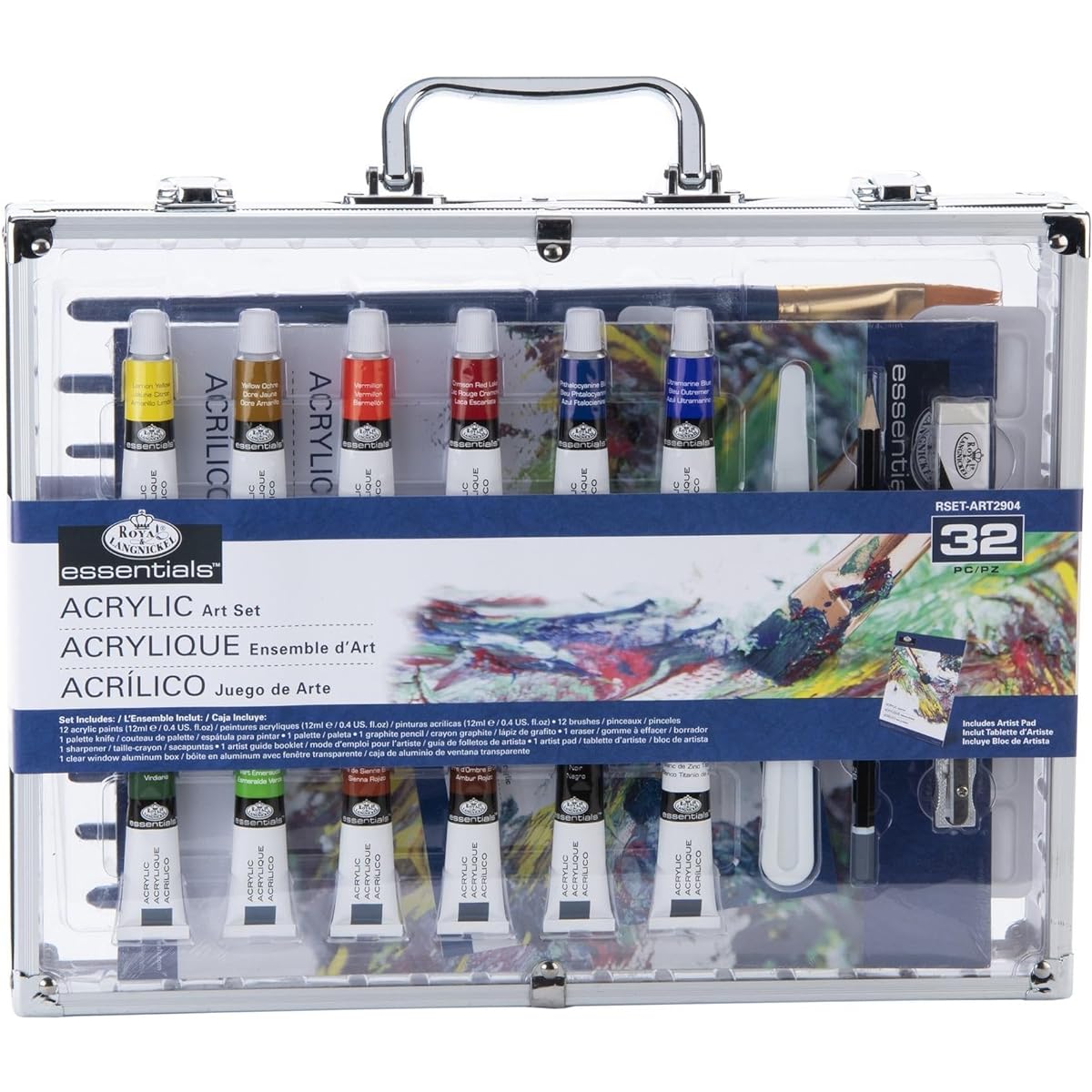 Royal Brush ART2904 Essentials(TM) Acrylic Art Set in Metal Case 32/Pkg Multi