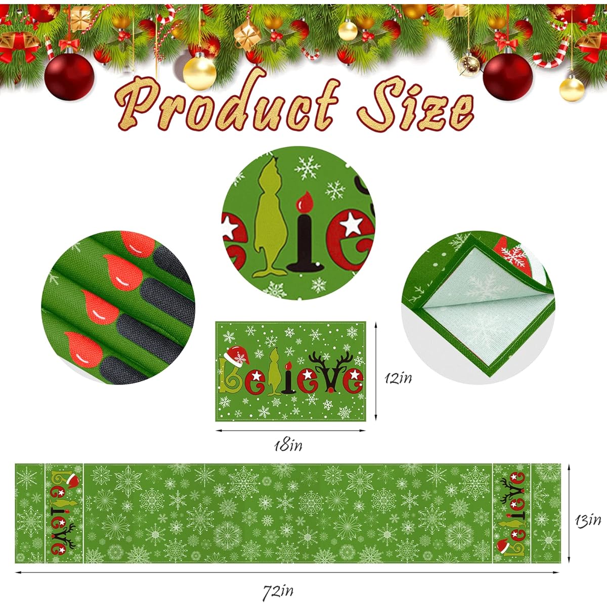Christmas Table Runner Snowflake Believe Hat Table Runner Placemat Winter Christmas Table Runner Merry Christmas Party Dining Table Runner Decoration