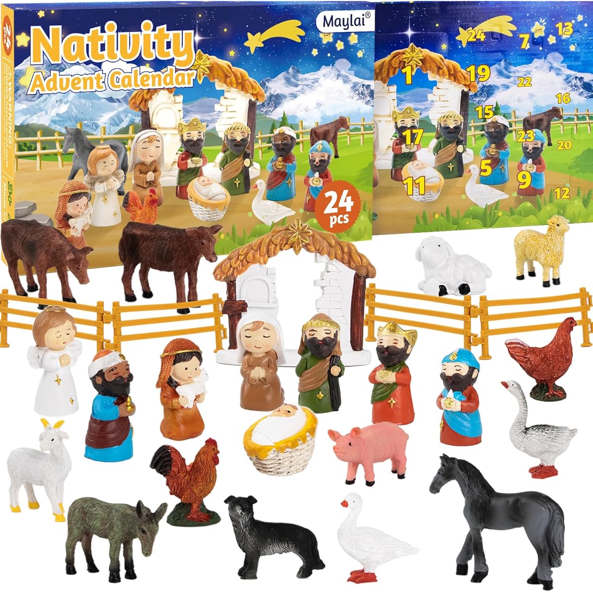 Nativity Advent Calendar 2023 Maylai 24 Days Christmas Countdown Advent Calendar Nativity Scene Set Christmas Advent Calendar for Kids Boys Girls Teens Christian Religious Stocking Gift
