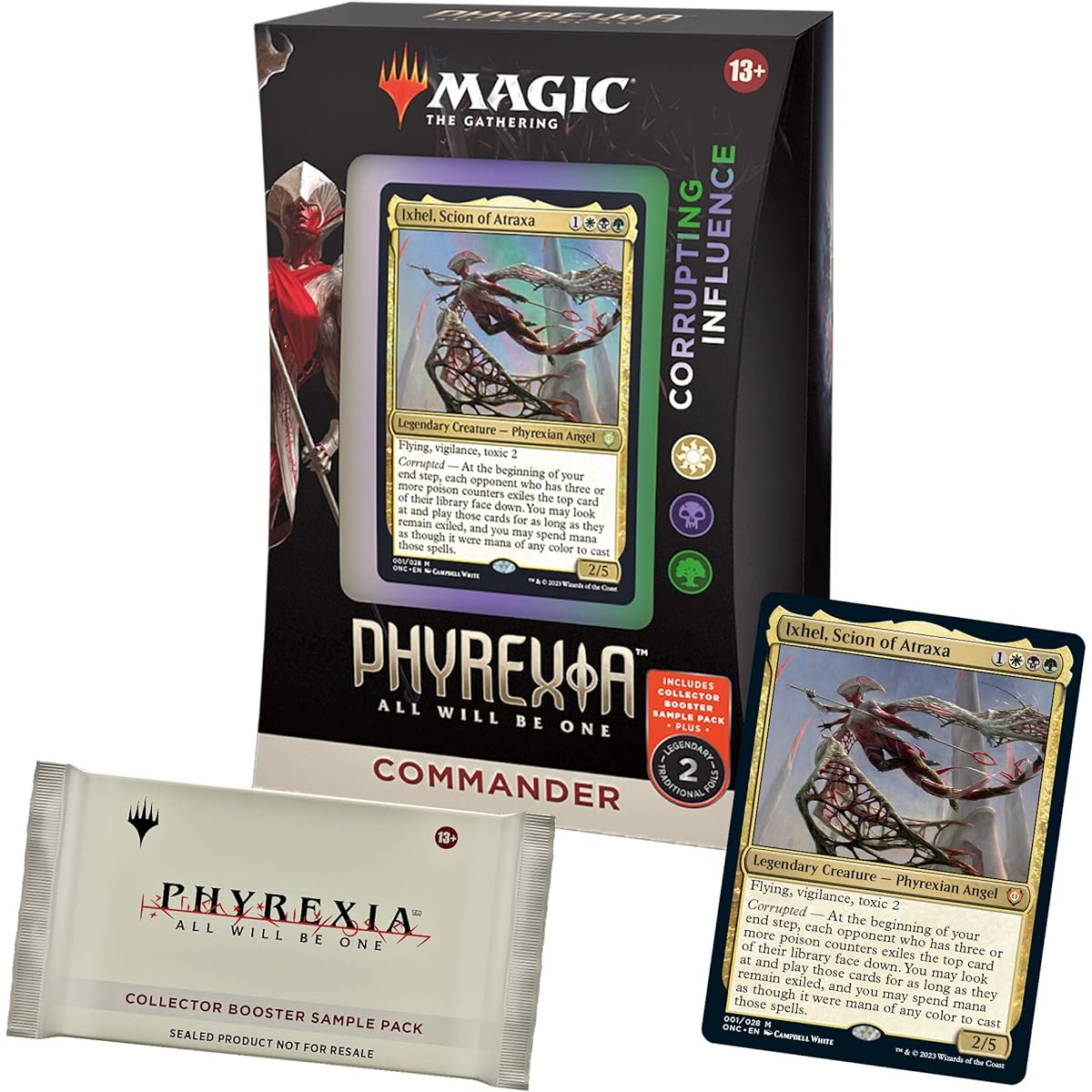Magic: The Gathering Phyrexia: All Will Be One Commander Deck Corrupting Influence + Collector Booster Sample Pack