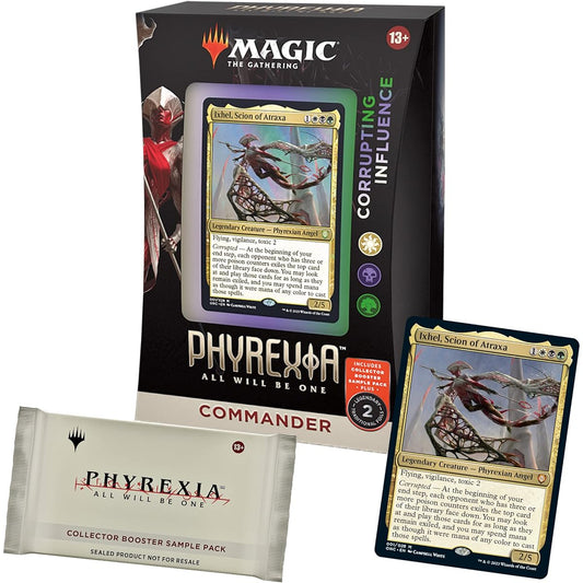 Magic: The Gathering Phyrexia: All Will Be One Commander Deck Corrupting Influence + Collector Booster Sample Pack