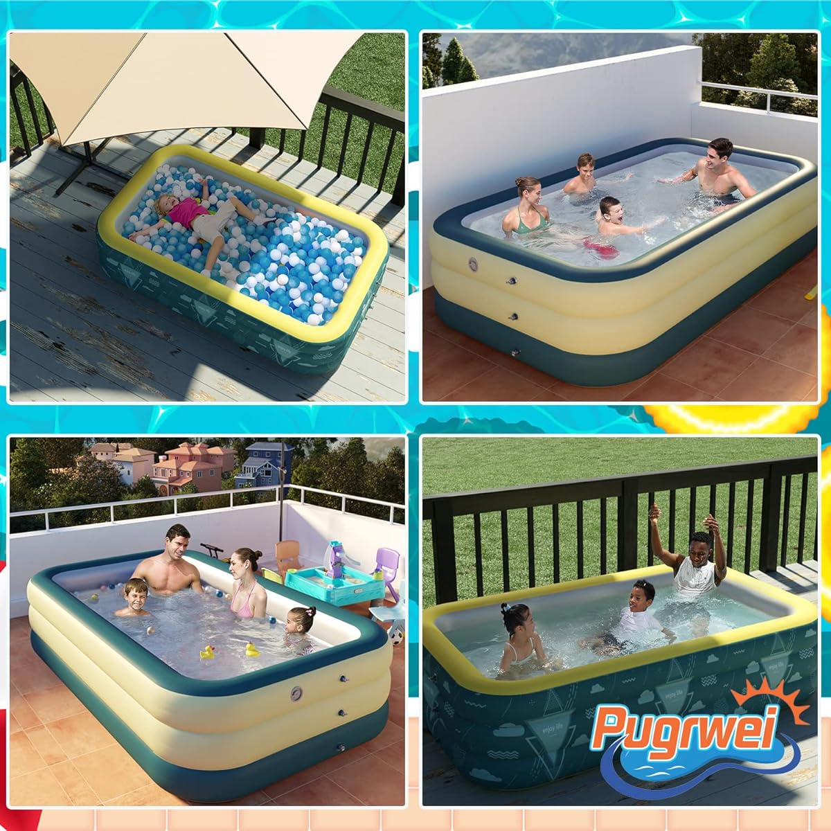 Install, Compact Storage, Safe and Non-Toxic, PVC, Three Layers/Four Layers, Electric Air Pump Included, Home Pool, Water Play, Heat Wave Protection, Summer Protection, Rechargeable, For Indoor Use, Garden, Outdoor Use (Green, 4.28m, 3 Layer Air Chamber)