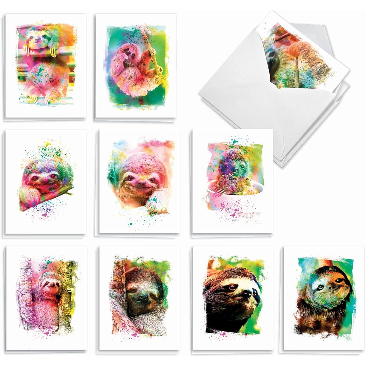 The Best Card Company Funky Rainbow Sloth - Box of 20 Thank You Cards with Envelopes (4 x 5.12 inches) - AM6866TYG-B2x10