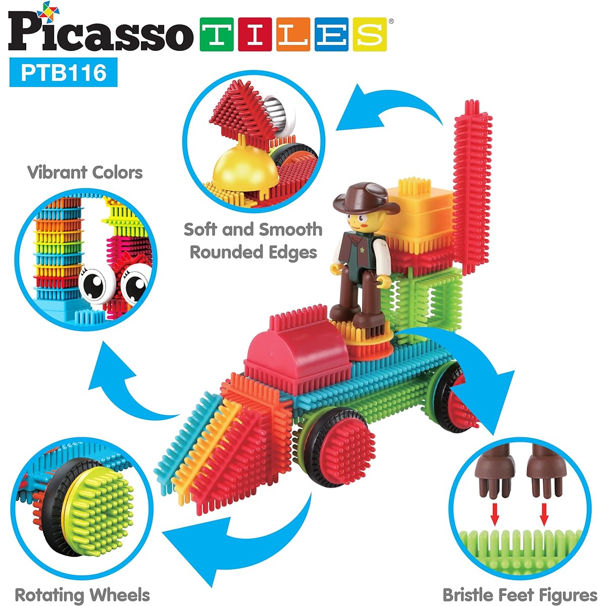 Picasso Toys 116pc Hedgehog Construction Building Blocks Toy Set Interlock Tiles with Idea Book, 4 Action Figure Characters, 4 Decorative Eyes STEM Learning Kit Playset for Boys Girls 6 and Up PTB116