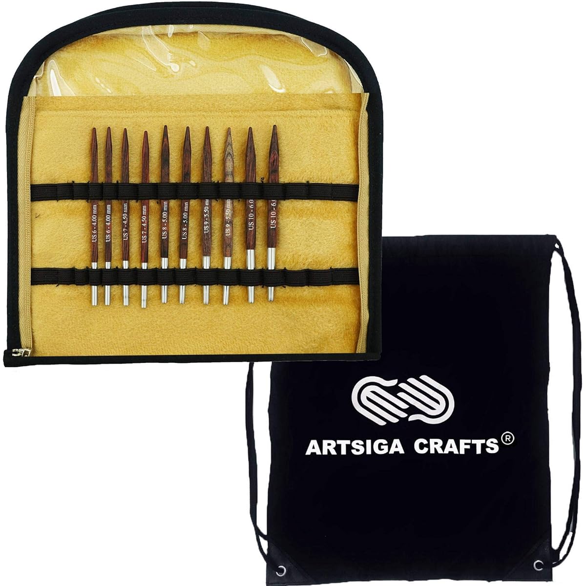 Knitter's Pride Knitting Needles Cubics 16 inch Interchangeable Short Tip Set Bundle with 1 Artsiga Crafts Project Bag 300602