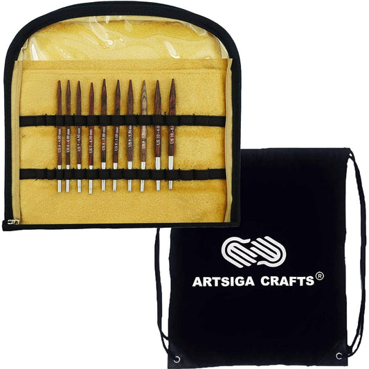 Knitter's Pride Knitting Needles Cubics 16 inch Interchangeable Short Tip Set Bundle with 1 Artsiga Crafts Project Bag 300602