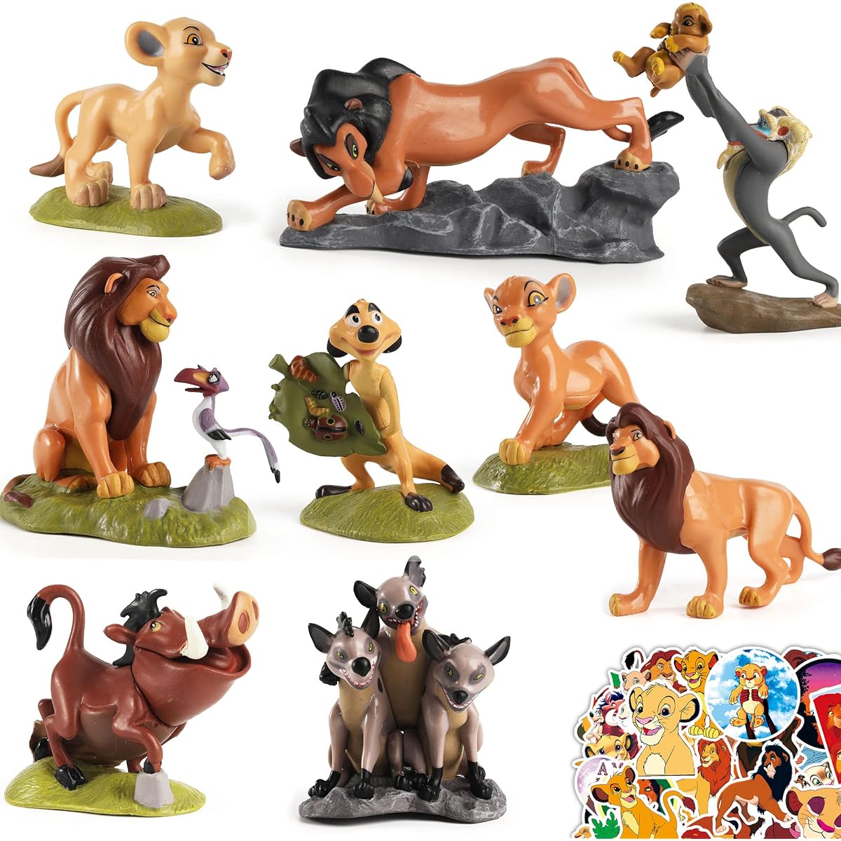 Lion Guard Toys 9 Pieces with 50 Stickers Mini Figure Toy Set Cake Cupcake Decoration Party Favors 2-4 Inch