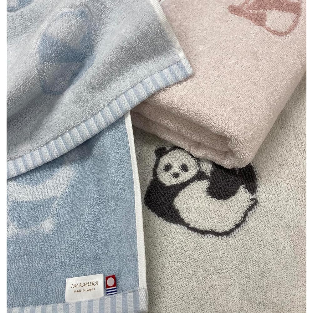 Imabari Towel Bath Towel, Set of 3, Panda Pattern, 60x120cm, 100% Cotton, Skin-friendly, Absorbent, Fluffy (3 Color Set)