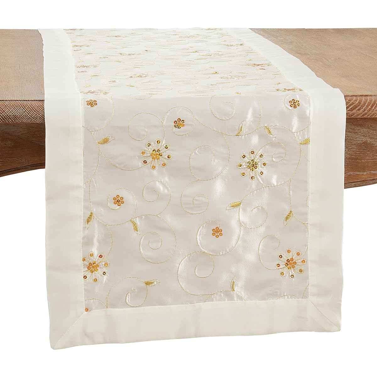 SARO LIFESTYLE Embroidered and Sequin Design Table Runner 16"x72" (XJ511.I1672B)