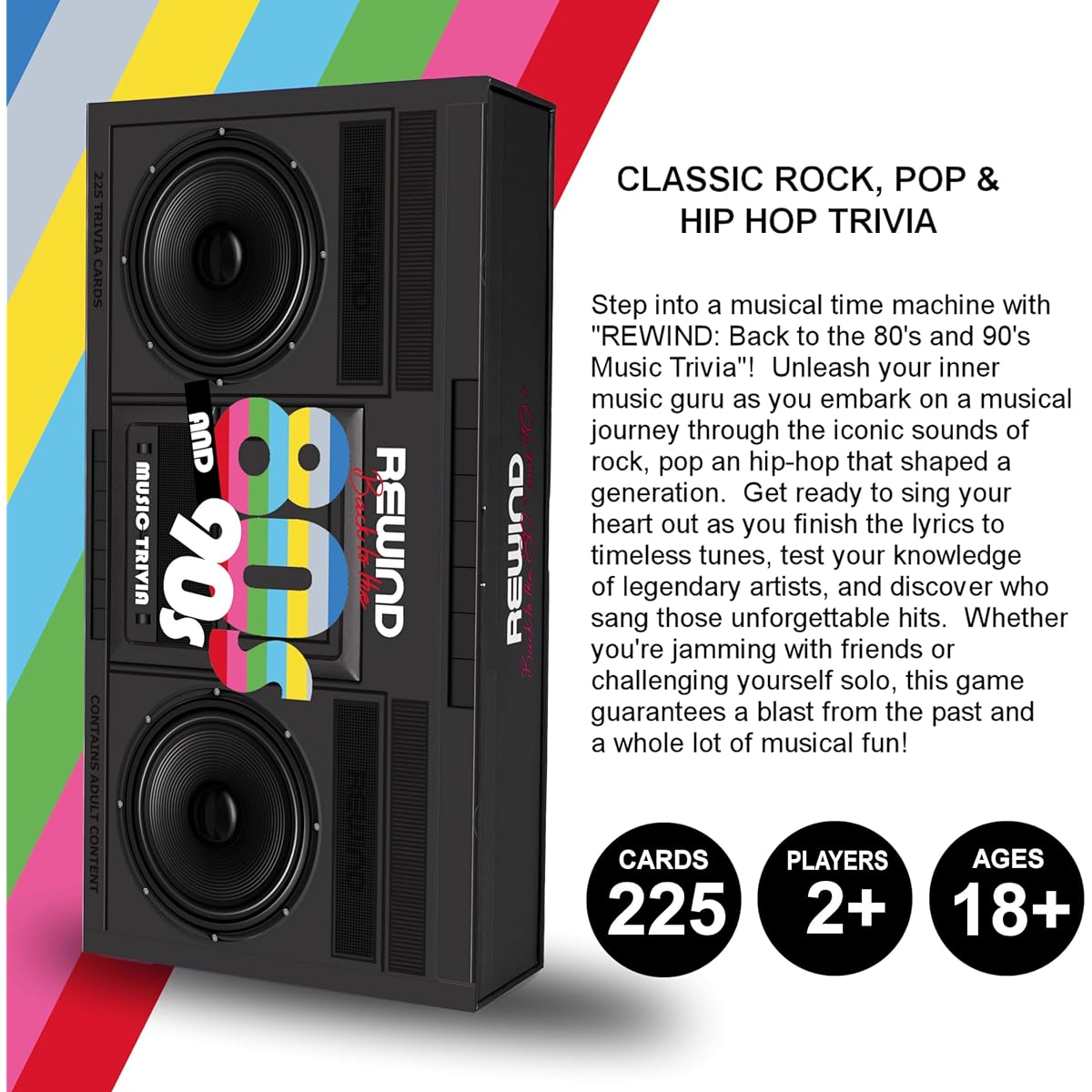 Mojo Games Rewind 80s & 90s Music Trivia Nostalgic Pop Culture Rock, Pop & Hip Hop Card Game for Family & Friends Game Night (Music Trivia)