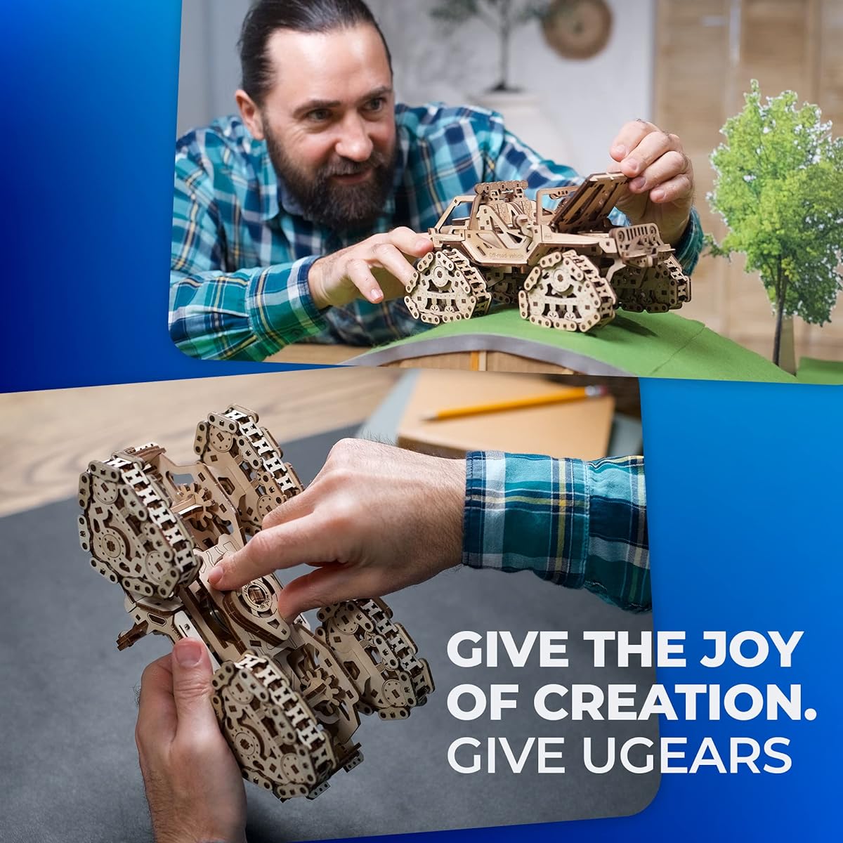 Ugears 4WD Tracked Off-Road Vehicle 70204 Wooden Puzzle Craft Model No Glue or Tools Required Car Adults Kids