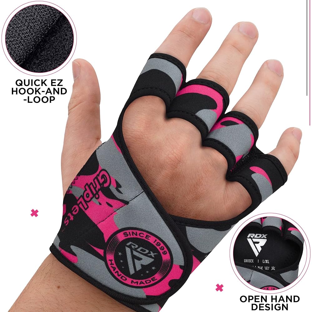 RDX Weightlifting Gym Gloves Anti-Slip Long Strap Muscle Training Pull Up Chin Up Powerlifting Workout (Pink, XS/S)