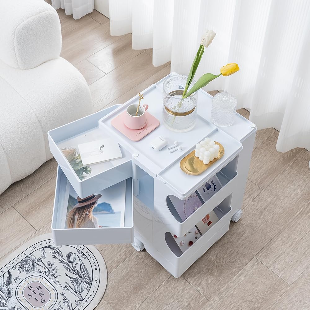 Bobby Wagon Organizer Replica Bobby Trolley Rotating Drawer Trolley 2 Tiers (White (B22))
