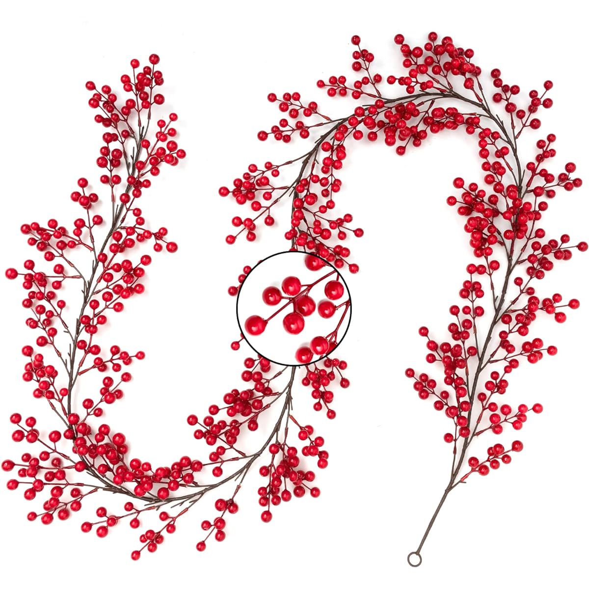 Red Berry Garland - 8ft Christmas Holly Berry Garland for Christmas Tree, Winter Berry Garland for Mantle, Christmas Tree, Window Door Hanging, Indoor Outdoor Holiday Decorations