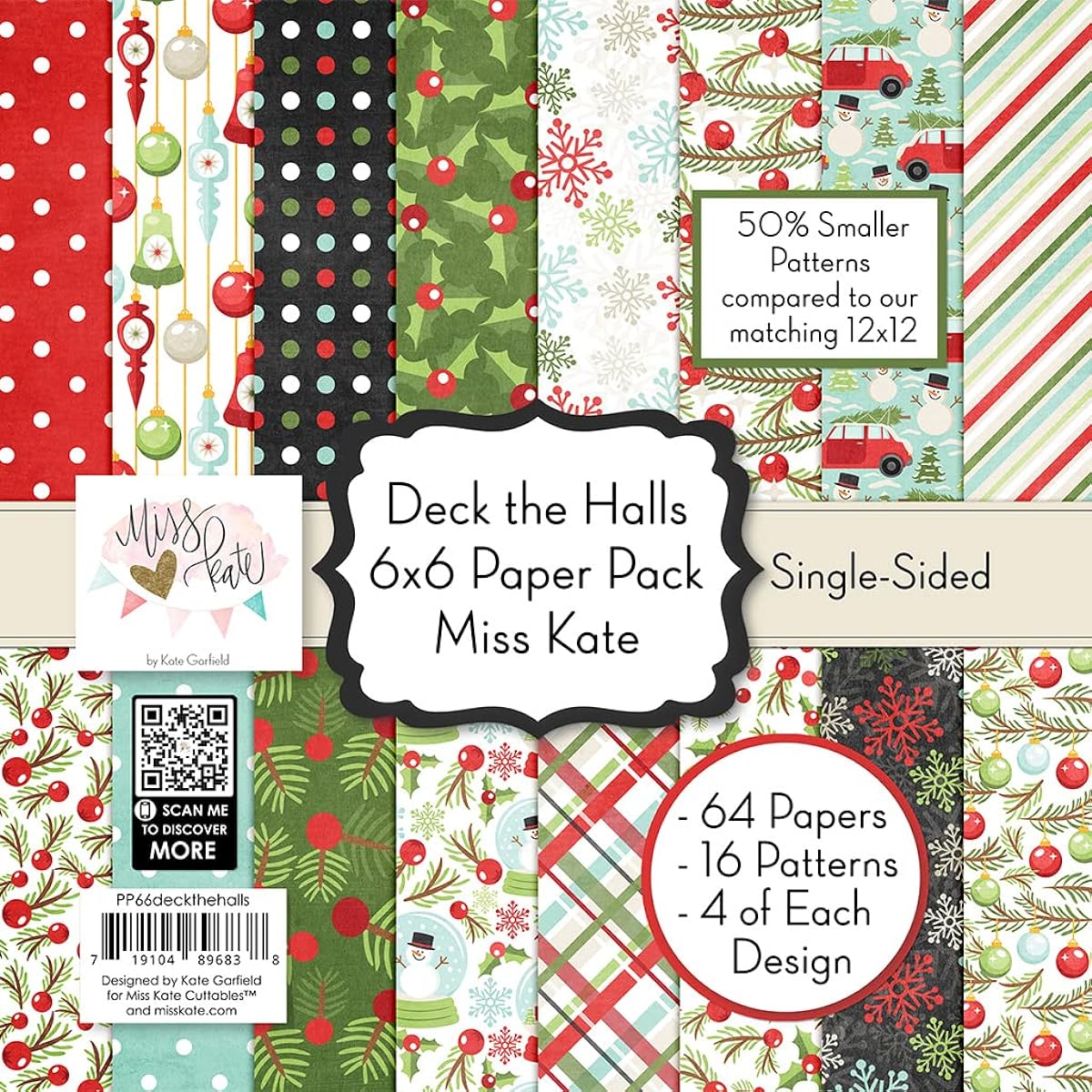 Miss Kate Cuttables 6X6 Pattern Paper Pack Deck the Hole Christmas Card Making Scrapbook Specialty Paper Single Sided 6"x6" Collection 64 Sheets