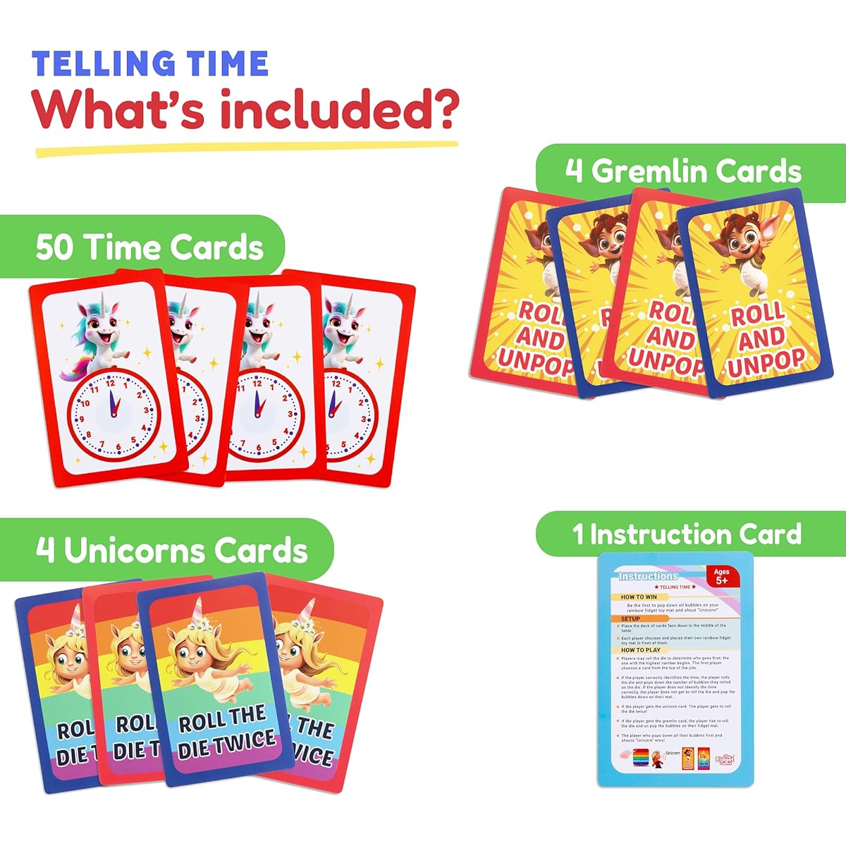 Fidget Game Learn to Tell Time Analog Clock Game Flash Cards - Kids Practice Identifying Time - Teaching Flash Cards (Tell Time) - Activity Games for Toddlers Ages 5+