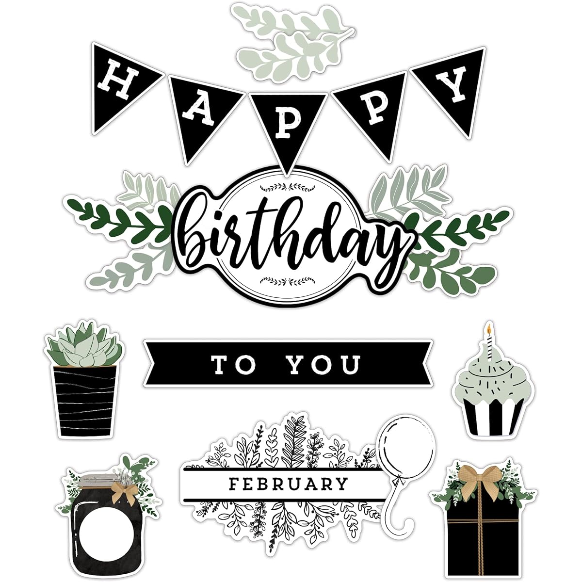 Carson Dellosa Farmhouse Birthday Bulletin Board Set, Birthday Calendar, Happy Birthday Banner, Rustic Monthly Calendar Header, Birthday Decoration Cutouts, Party or Classroom Boho Deco (62 Pieces)