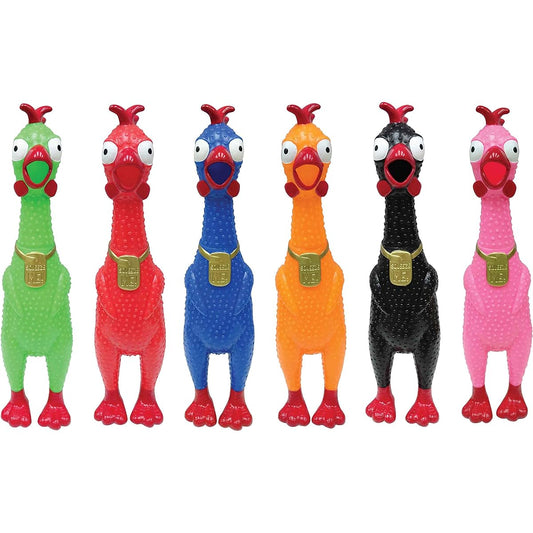 Animolds Squeeze Me Rubber Chicken Toys | Screaming Rubber Chicken for Kids | Novelty Squeaky Toy Chicken Regular Colors 6 Pack (Random Colors)