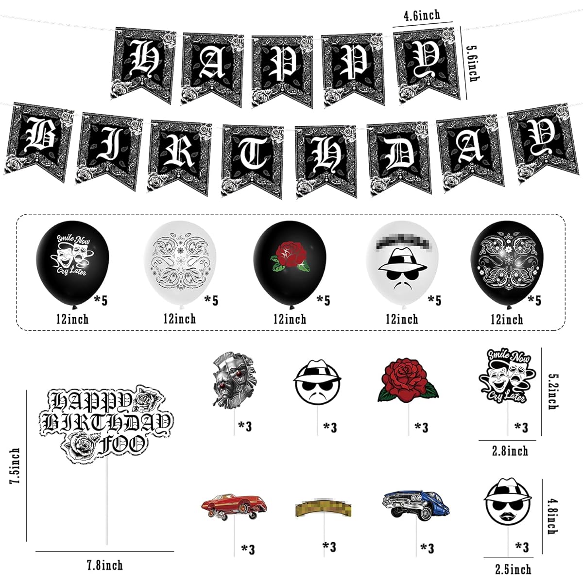 Wooden Homing Cholo Birthday Party Decorations, Early 2000s Party Kit for Teens, Old School Black Cholo Theme Balloons, Happy Birthday Banner, Cake Topper, Party Decor, Cholo Theme Party Supplies