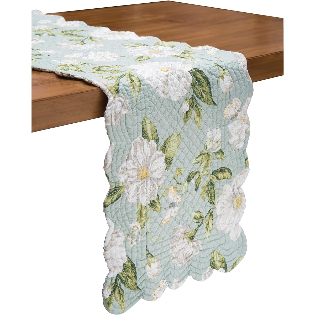 C&F Home Colonial Williamsburg Magnolia Garden Cotton Quilt Table Runner Green and White Floral Cotton 14x51" Machine Washable Cotton Quilt Table Linen 14" x 51" White Gray Green Tan Yellow