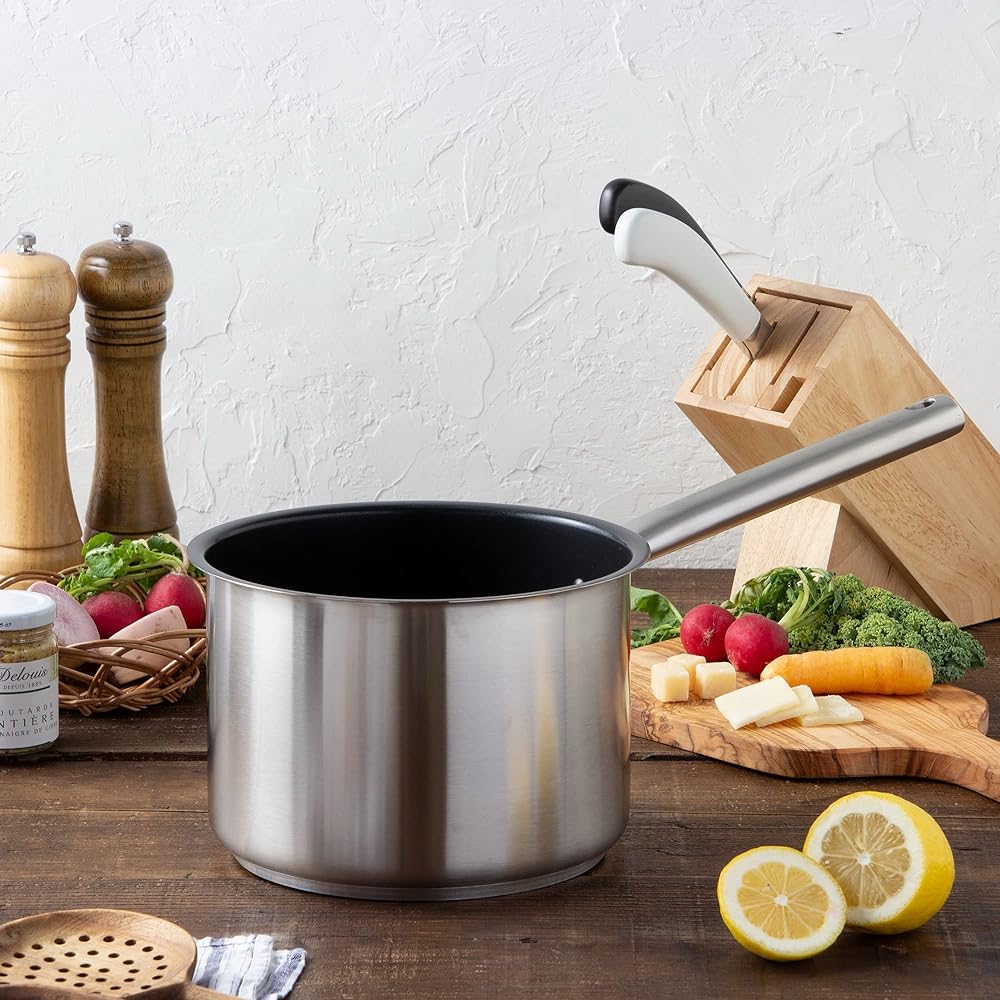 Endo Shoji Commercial Murano Induction Teflon Select One Hand Deep Pot 20cm (No Lid) IH Compatible 18-8 Stainless Steel/Teflon Treated Inside AKTD203