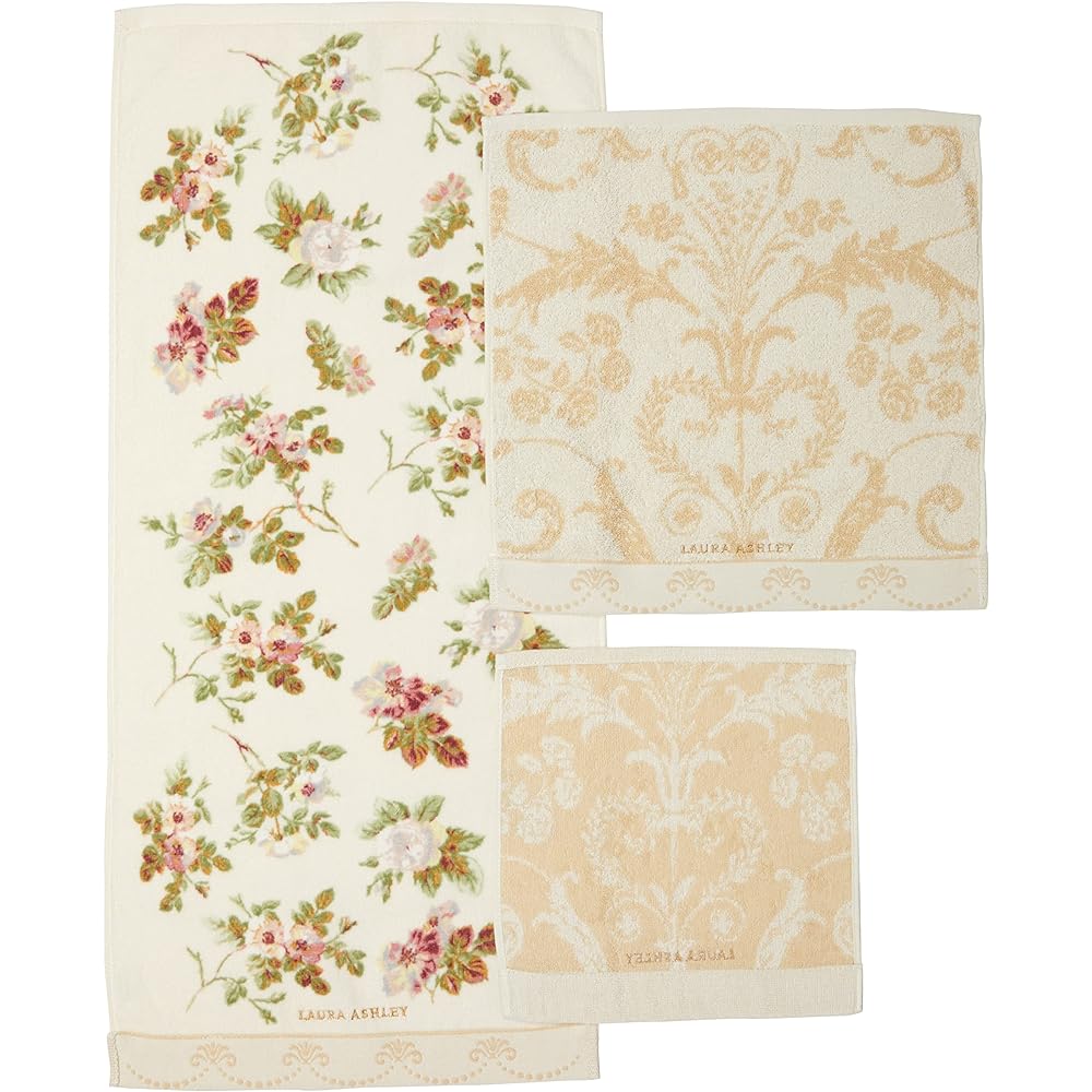Infield Towel Set Laura Ashley Bath Towel x 1, Face Towel x 1, Guest Towel x 1 Angelica Ivory LAURA ASHLEY UCHINO KR50247 I