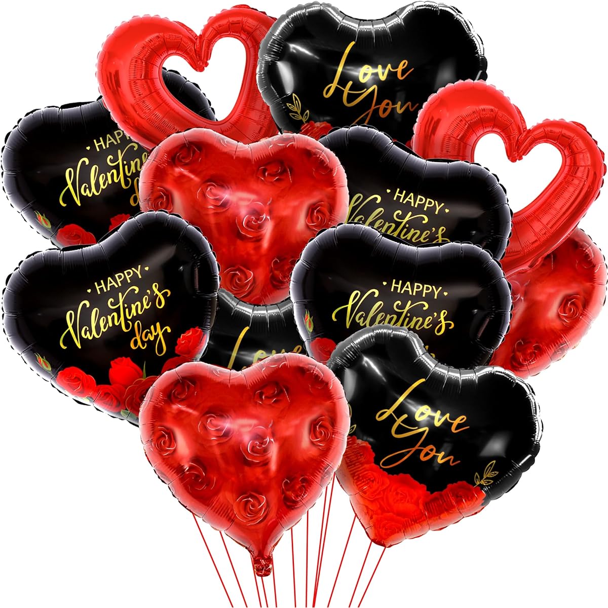 black and red heart foil balloon