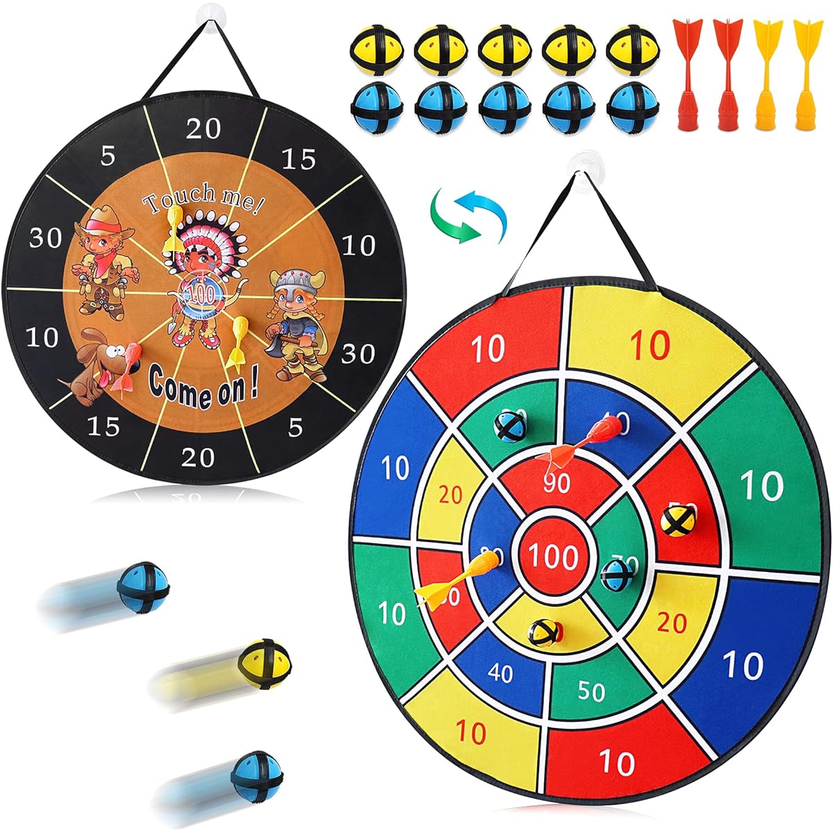 Dartboard Game Set, 26" Large Dartboard for Kids, Safe Indoor Outdoor Double-Sided Board Game Gift with 10 Sticky Balls & 4 Darts for Boys and Girls, Ages 3-12