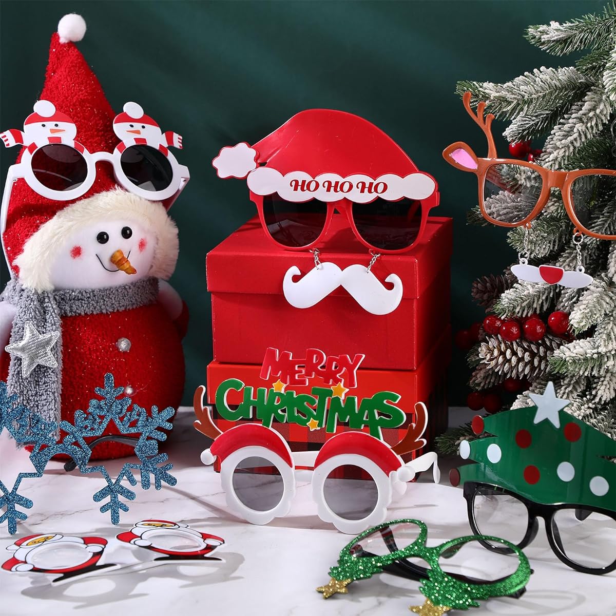 Copkim 24pcs Christmas Glasses Plastic Christmas Eyeglasses Frames Novelty Christmas Costume Eyewear Santa Snowman Christmas Decorations Christmas Holiday New Year Party Photo Booth Props Favors