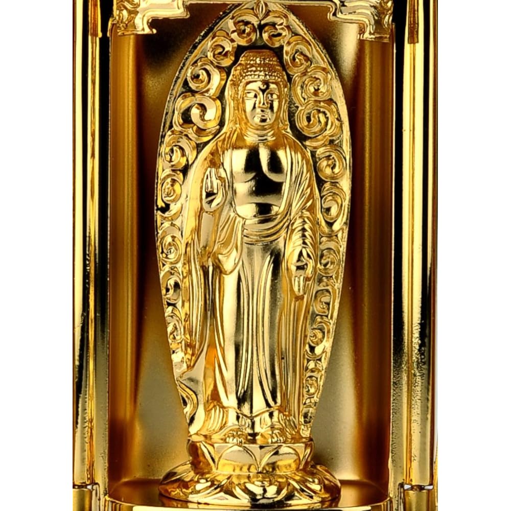 Buddha statue Amida Nyorai standing statue with Zushi (gold plated/24K gold) Buddhist sculptor: Keiaki Watanabe Prototype ___ (born in the Year of the Dog and Pig) Twelve Zodiac Guardians Zodiac Takaoka Bronzeware