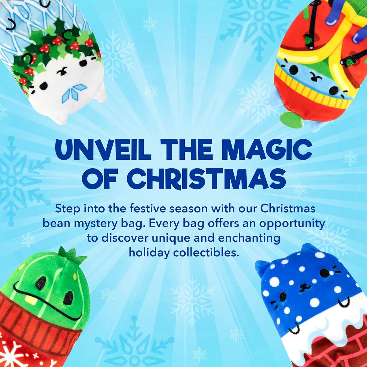 Cats vs Pickles Christmas Bean Mystery Bag 6-Pack | 4-Inch Bean Stuffed Animal | Stocking Stuffer | Blind Bags for Girls and Boys | Surprise Bean Collection | For Kids & Adults | 6-Pack
