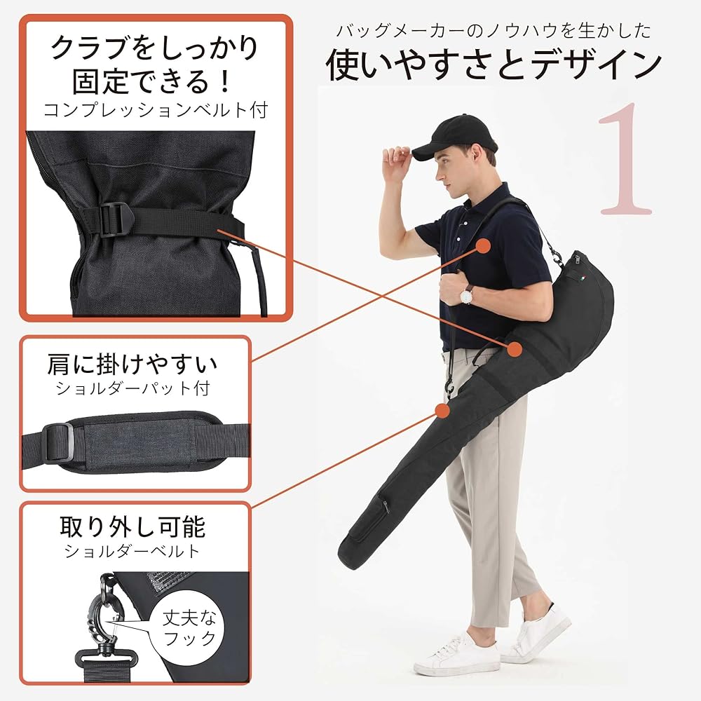 [Guscio Italy] Men's Golf Caddy Bag, Holds Up to 12 Clubs, Zipper Pocket, For Practice, Women's, Unisex, Soft Club Case 55-5017