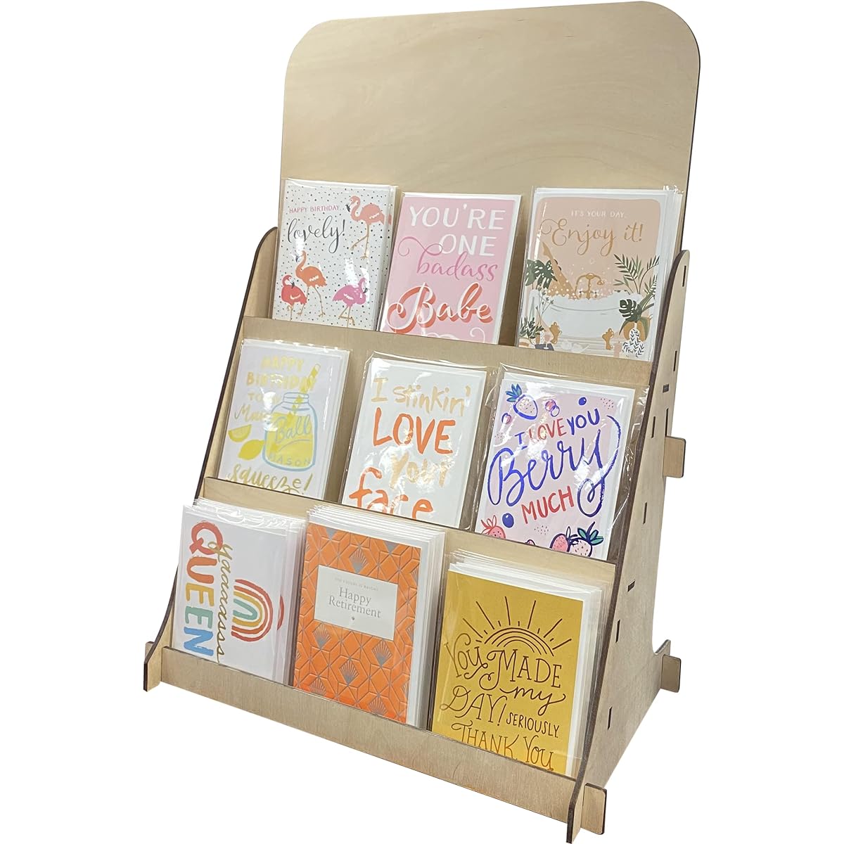 TORCHED DISPLAYS Greeting Card Organizer Display Stand - 3 Tier Photo Stand for Display - Multipurpose Wooden Stand Perfect for Greeting Cards, Photos, Birthday Cards, Baseball Card Stand