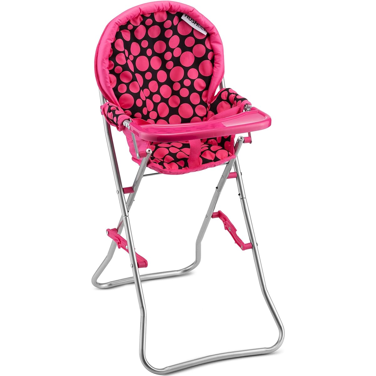 Baby Doll High Chair Baby Toy High Chair for Toddlers Ages 3+ Baby Doll Furniture for 18 Inch Dolls Pink and Black Polka Dot Design for Kids