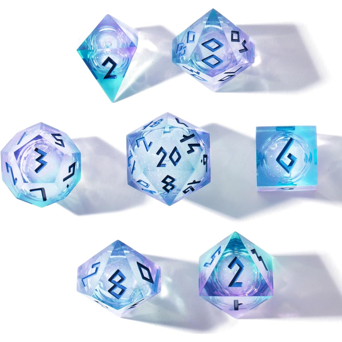 HEIMDALLR Liquid Core Dice with First-Ever LED Display Case - Stunning 7-Piece Hand-Painted DND Dice Set with Gift Dice Box - Resin Dungeons and Dragons Dice Set (D&D Dice Set) with 7 Polyhedral Dice