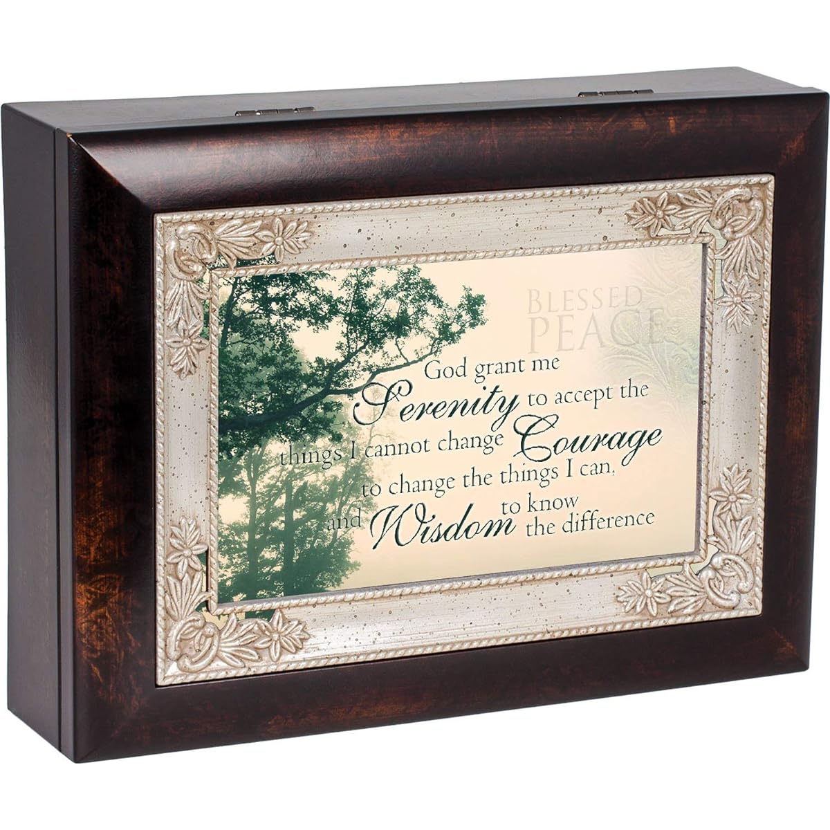 The Serenity Prayer Dark Wood Finish Jewelry Music Box Plays Tune How Great Thou Art