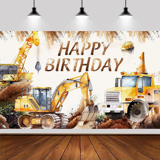 6x4ft Construction Site Banner Backdrop for Boys Birthday Party, Construction Theme Birthday Background Grab Truck Birthday Party Decorations Background for Photography Boy Cake Table Banner