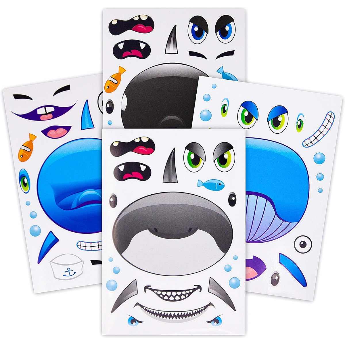 Make A Big Sea Life Sticker Sheet of 24 - Orca Killer Whale, Humpback, Dolphin & Great White Shark Stickers - Perfect Mermaid Birthday Party Favors - Fun Activity to Encourage Creativity