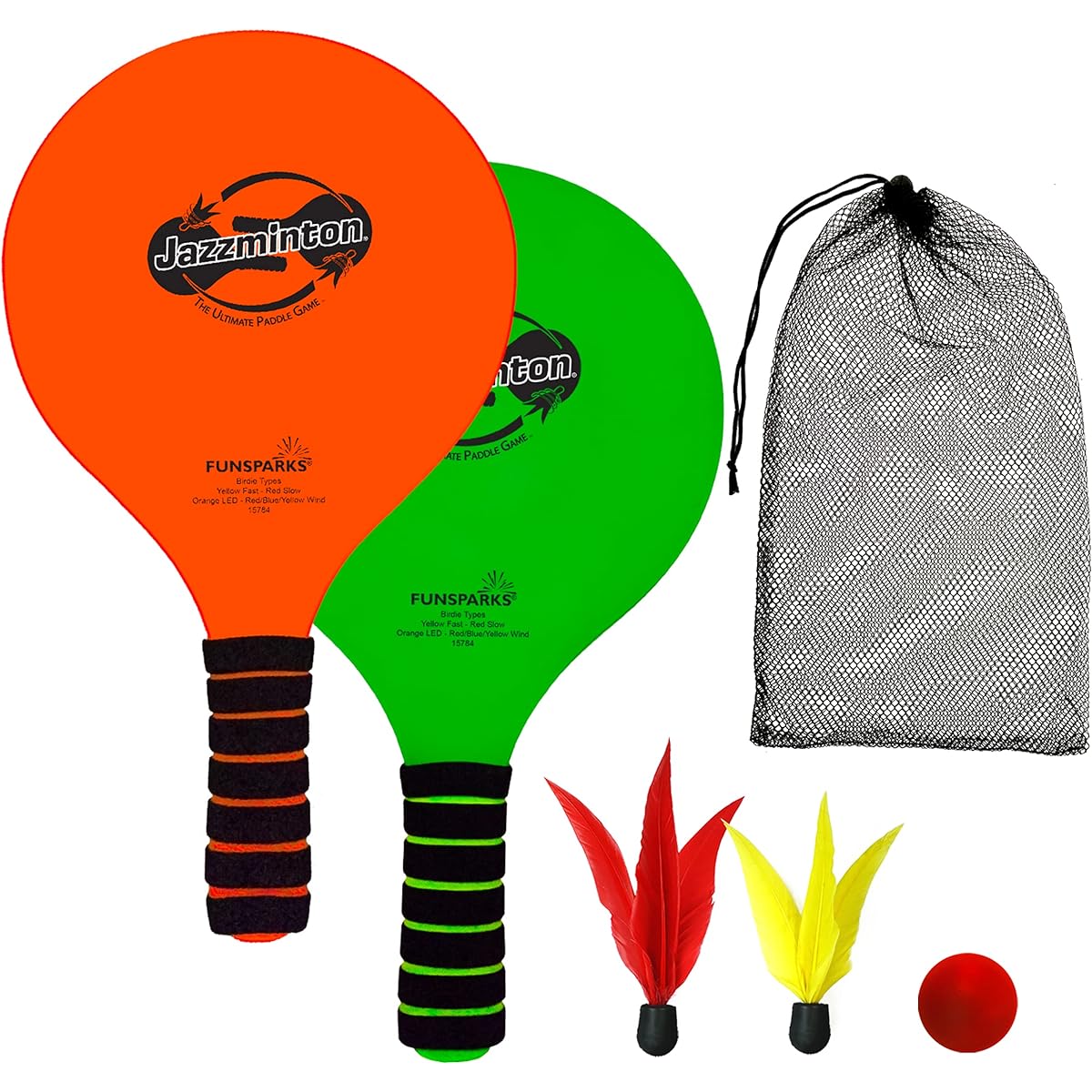 Jazzminton Lite - Indoor & Outdoor Game for Family & Friends - 2 Paddles, 2 Birdies, 1 Ball - All Season Paddle Game for Kids & Adults - For Active Fun Outside
