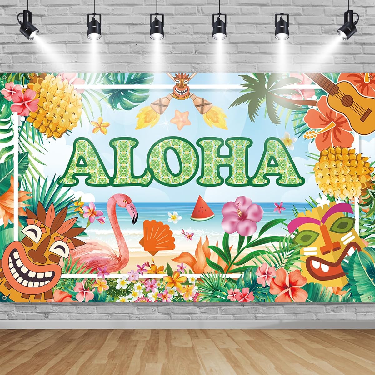 Hawaii Party Decoration Backdrop Banner Aloha Party Banner Large Aloha Party Backdrop Summer Luau Tiki Beach Party Photo Booth Sign Banner Garden Flamingo Tropical Party Decoration 73x43inch