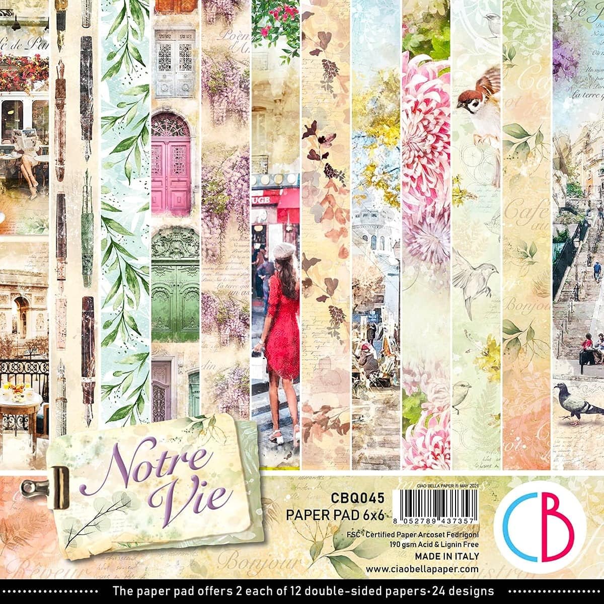 Ciao Bella Double Sided Paper Pads 90 lbs 6" x 6" 24 Sheets/Notre Buy, 12 Designs Each/2 Pieces