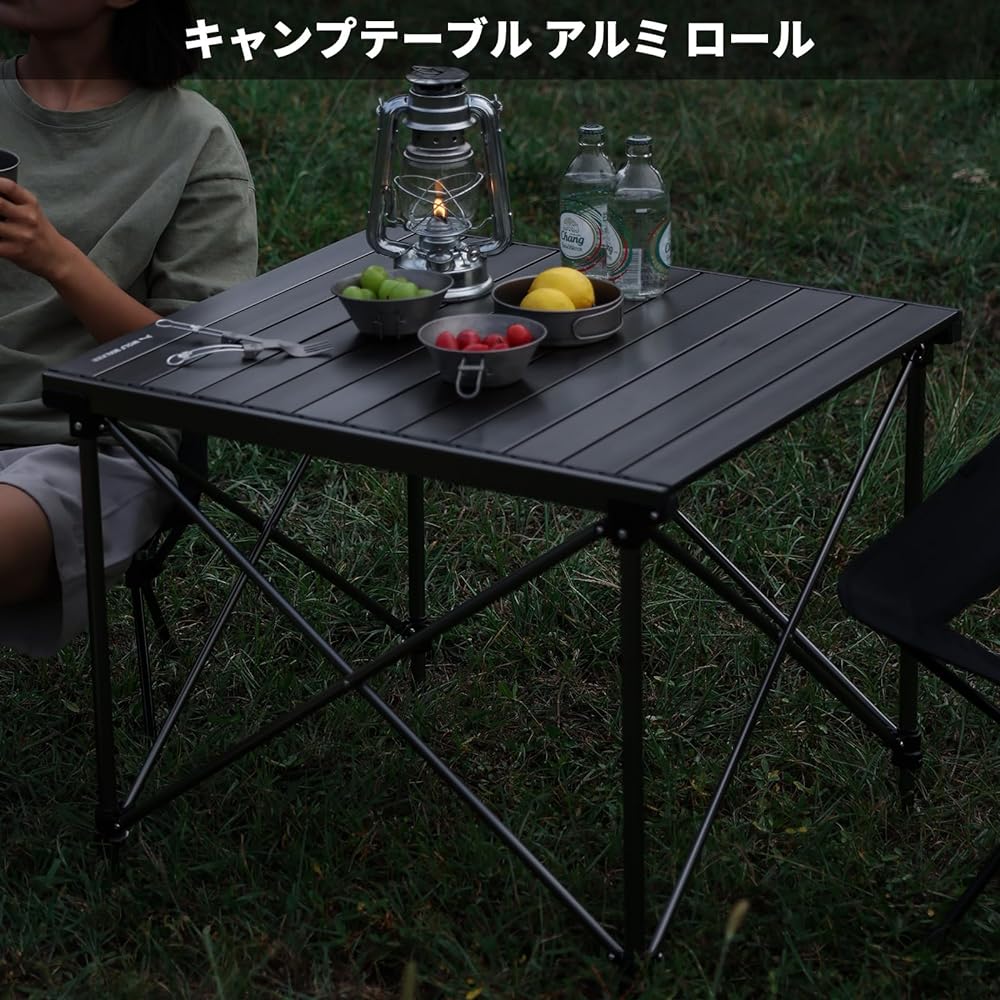 WOLF WALKER Camping Table Aluminum Roll Table Outdoor Hiking Beach Sports Day BBQ Foldable Compact Ultra Lightweight Storage Bag Included