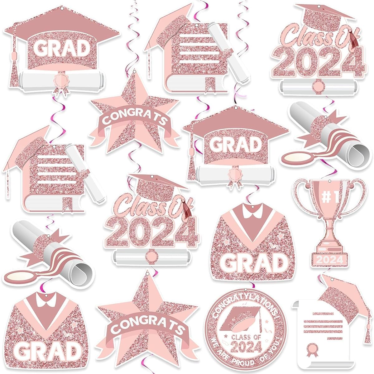 SZTZPW 36pcs Graduation Decorations Class of 2024 Hanging Swirls Graduation Gifts Graduation Party Decorations (Pink)