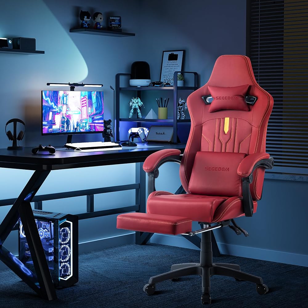 [segedom] Gaming Chair White Cute Office Chair Desk Chair Gaming Chair Quilted Pink Reclining Gaming Ergonomic Luxury PU Leather Computer Chair Telework Height Adjustable SE-333-RED