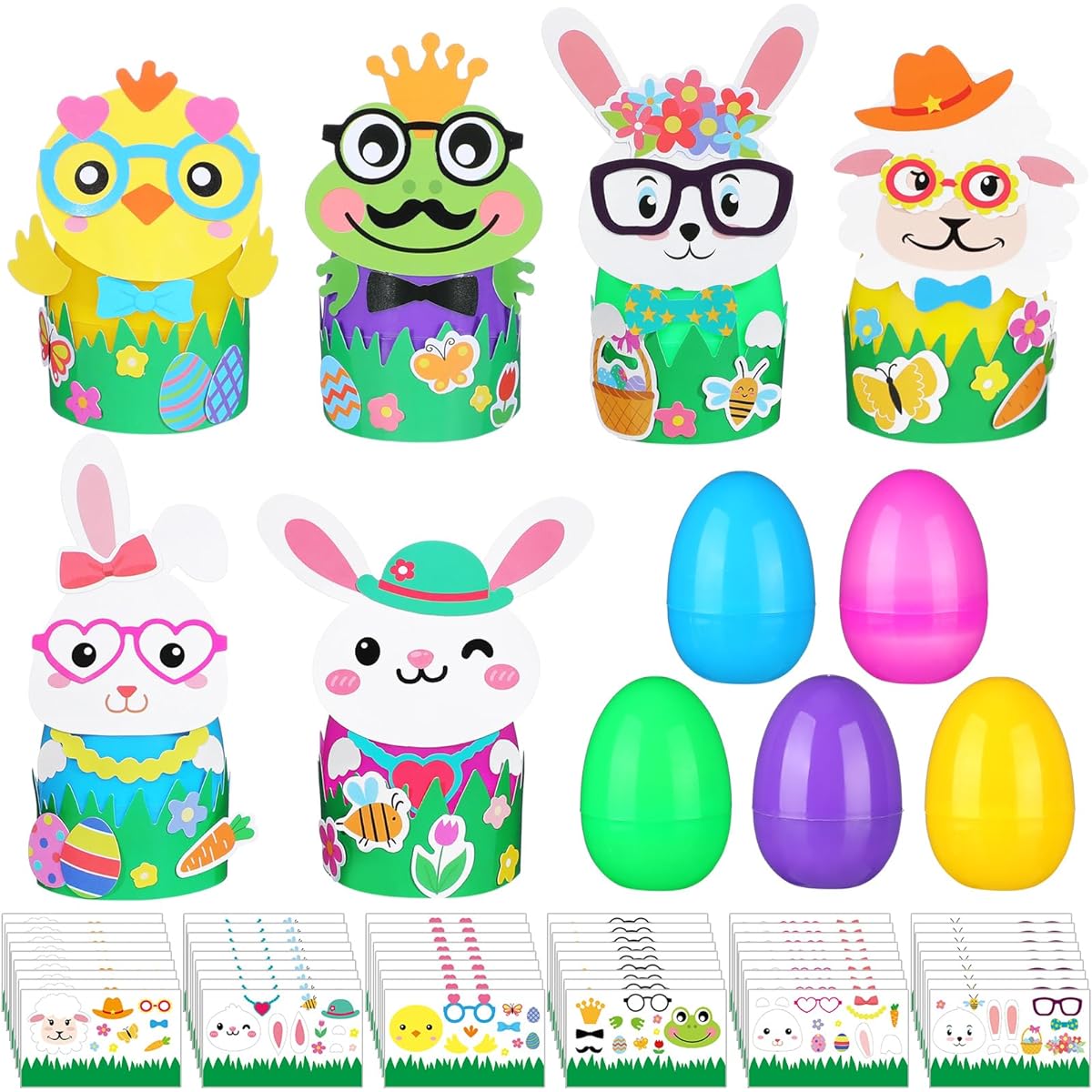 Gemscream 30 Sets Easter Egg Decoration Crafts for Kids, DIY Easter Egg Bunny Crafts, Easter Animals Egg Hunt Game, Easter Crafts for Kids, Easter Party Supplies for Home, School, Classroom Decorations