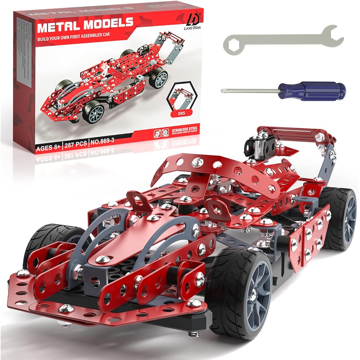 Lucky Doug Building Kit Model Car Set - 287 Piece STEM Project Construction Toy, Build Your Own Vehicles for Kids Ages 8-12, Boys Ages 8 9 10 11