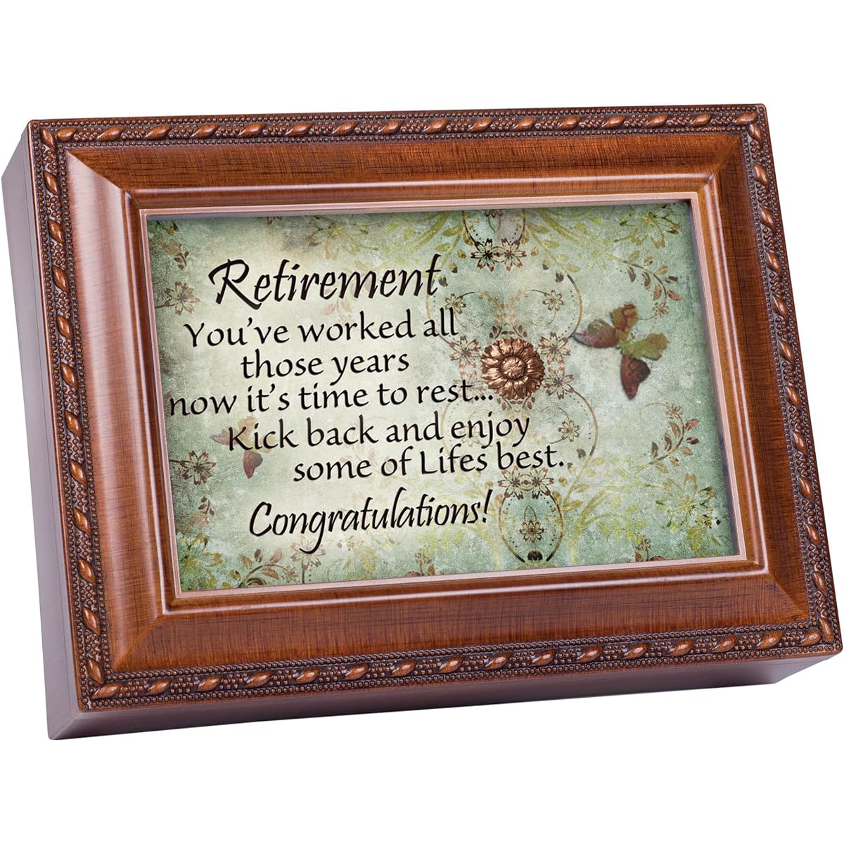 Cottage Garden Retirement Woodgrain Music Box / Jewelry Box Plays Wonderful World by Cottage Garden