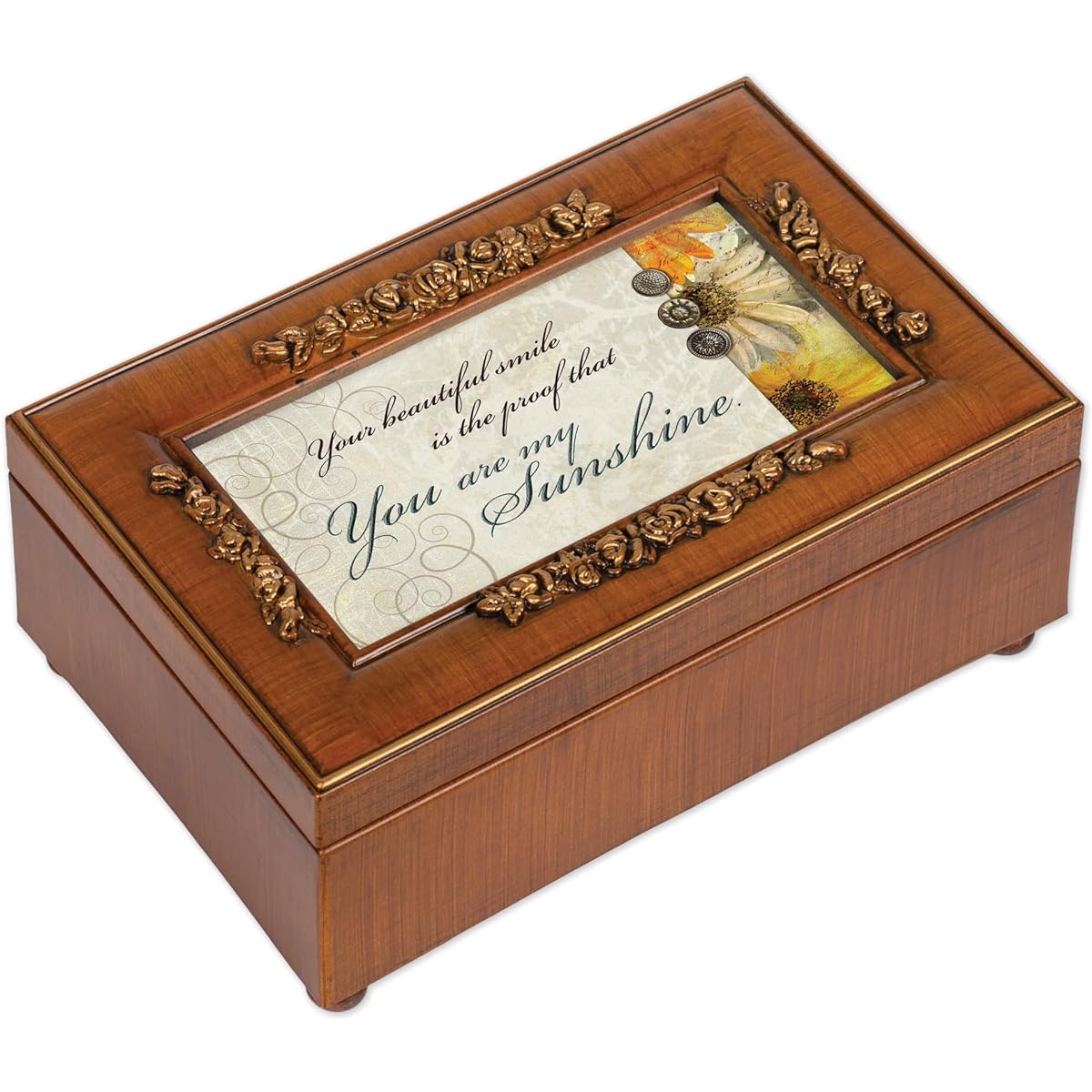 [Cottage Garden]Cottage Garden You are My Sunshine Rich Walnut Finish with Brushed Gold Rose Trim Petite Jewelry Music Box Plays Song You [Parallel Import]